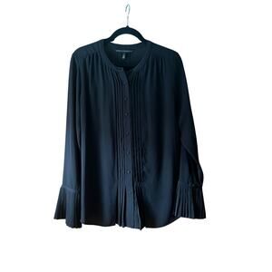 White House Black Market Women's Pleated Button Up Blouse Top Black Size 6
